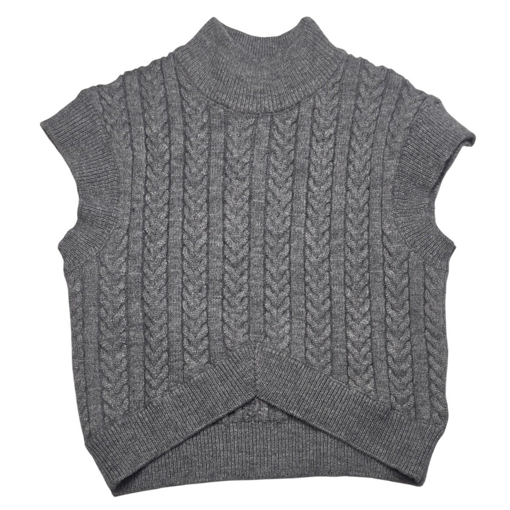 Commense Gray Cable Knit Mock Neck Cropped Sweater Vest Medium crop M hi low